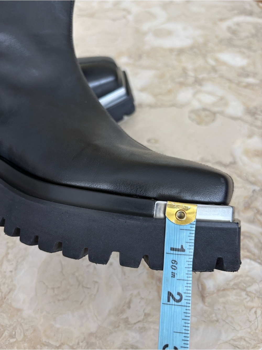 B2 “Devout” Black Leather Combat Boot Square Toe Silver Metal Tip Platform Boots - Picture 13 of 14